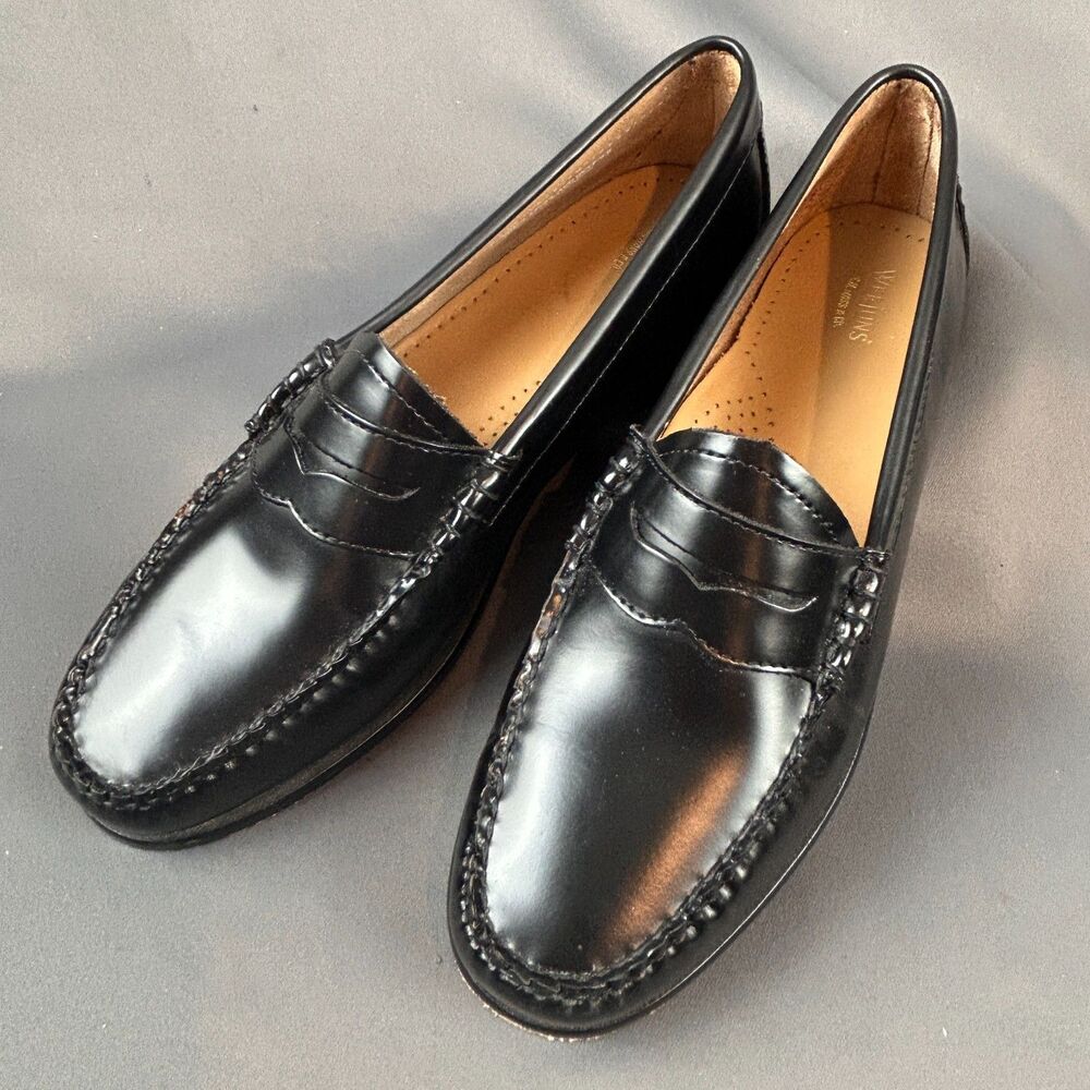 Bass Weejuns Black Leather Classic Slip On Penny Loafers Size 9.5 Leather Sole - Picture 16 of 16